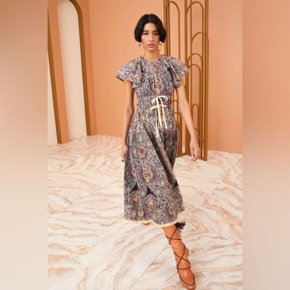 Ulla Johnson Delmara Dress Ether Blue Floral Flutter Sleeve Midi Boho NWOT 2